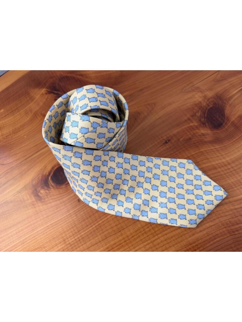 J. McLaughlin Yellow/Blue Frog Print 100% Silk Men's Neck Tie